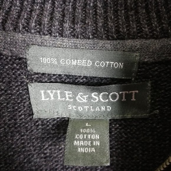 Lyle & Scott Mens Sweater 1/4 Zip Pullover Combed Cotton Charcoal Gray Knit L - Picture 8 of 10